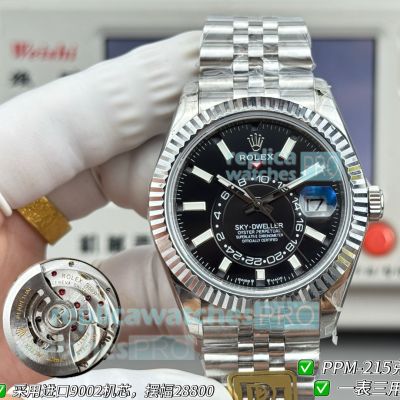 PPM Swiss Clone Rolex Gain Weight Sky-Dweller Black Dial 904L SS Jubilee Band Watch 